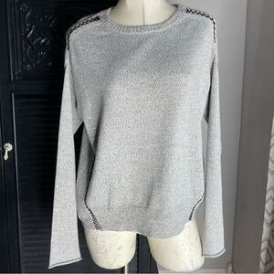 Tess‎ Giberson Gray with Black Stitching Detail Wool Blend sweater L
